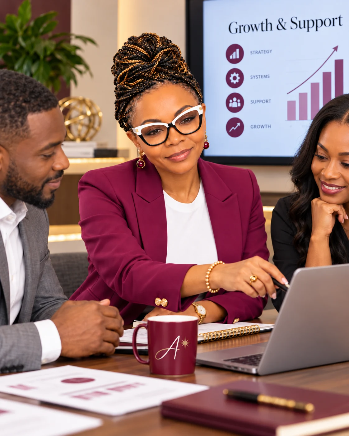 Illustrative small business team collaborating on a growth and support plan